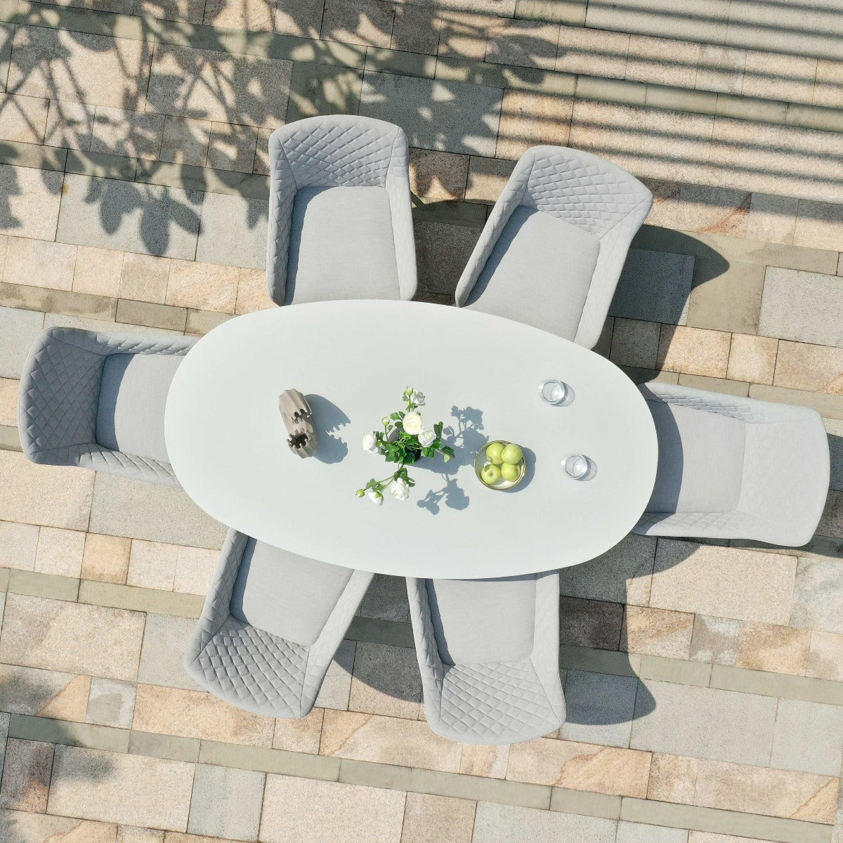 Maze - Outdoor Fabric Zest 6 Seat Oval Dining Set - Lead Chine