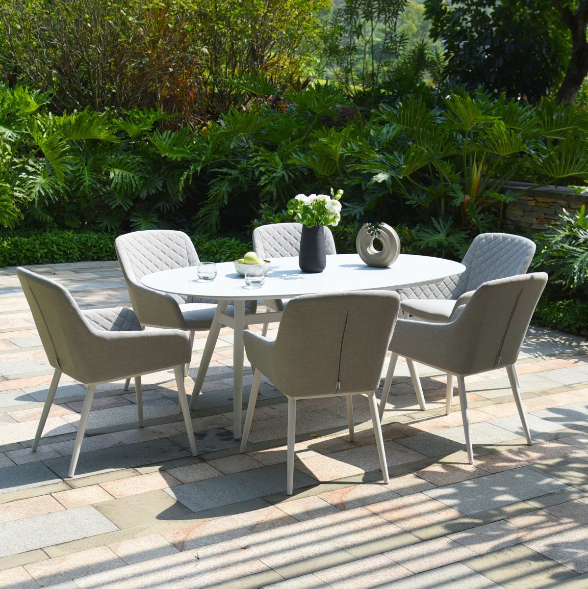 Maze - Outdoor Fabric Zest 6 Seat Oval Dining Set - Lead Chine