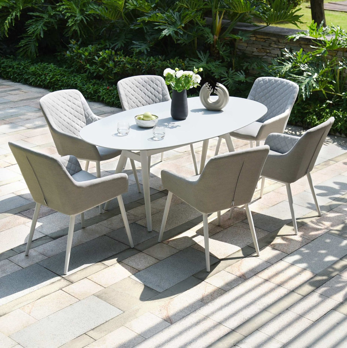 Maze - Outdoor Fabric Zest 6 Seat Oval Dining Set - Lead Chine