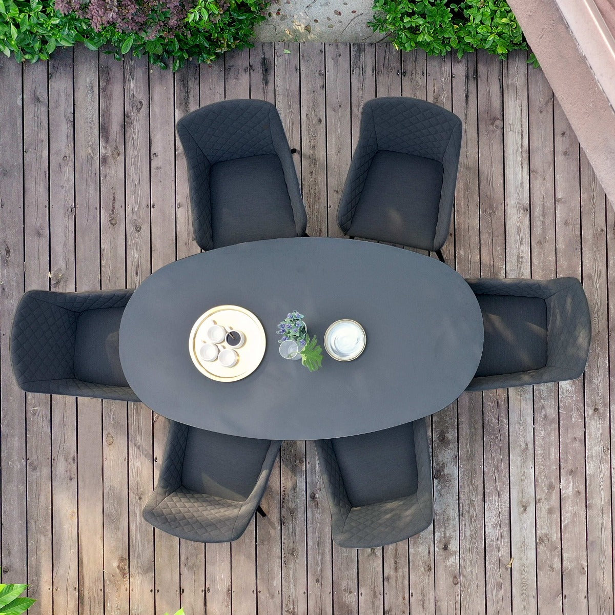 Maze - Outdoor Fabric Zest 6 Seat Oval Dining Set - Charcoal