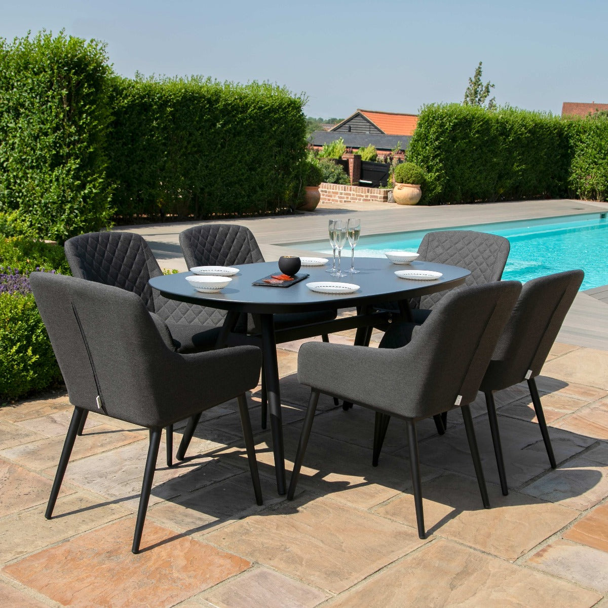 Maze - Outdoor Fabric Zest 6 Seat Oval Dining Set - Charcoal