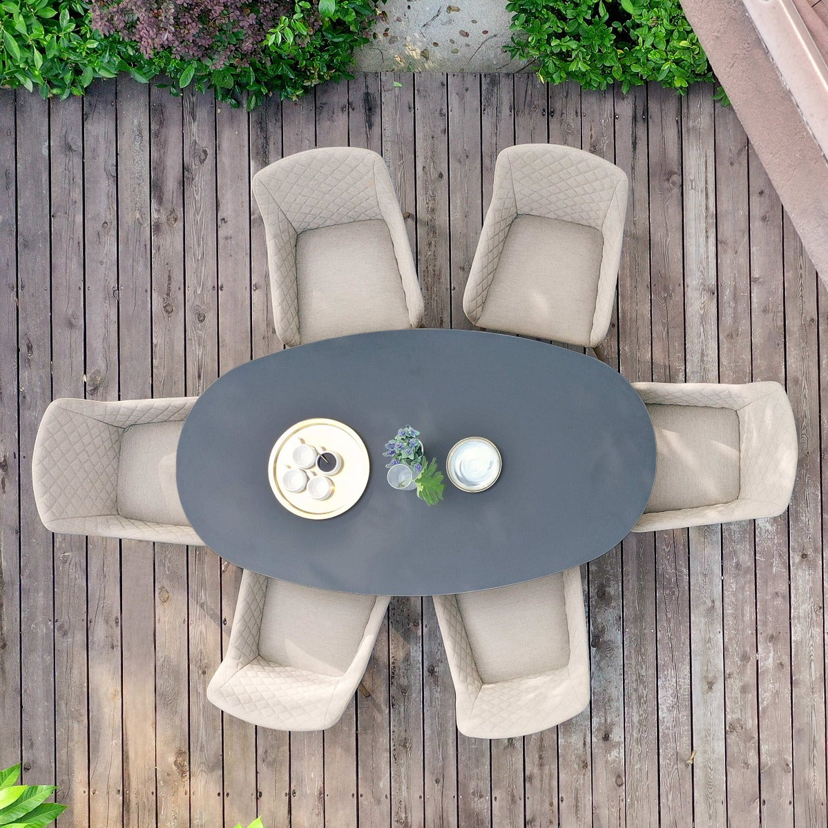 Maze - Outdoor Fabric Zest 6 Seat Oval Dining Set - Taupe