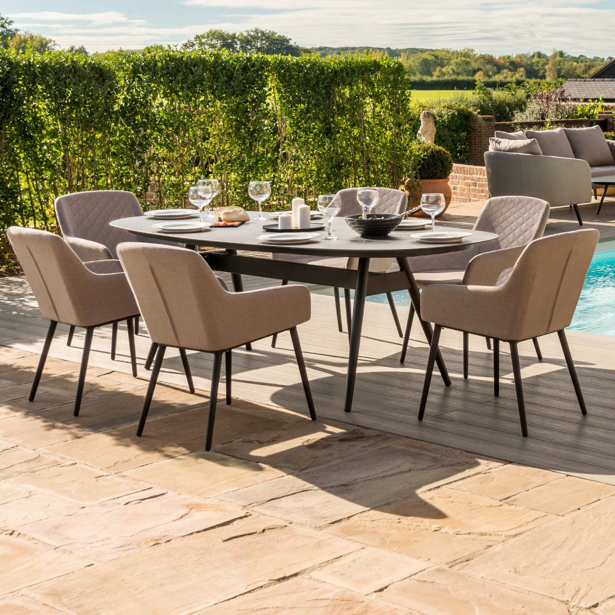 Maze - Outdoor Fabric Zest 6 Seat Oval Dining Set - Taupe
