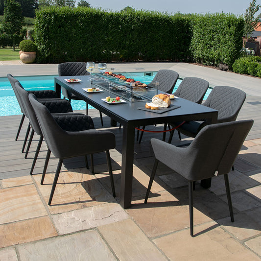 Outdoor Fabric Zest 8 Seat Rectangular Dining Set with Fire Pit Table - Charcoal