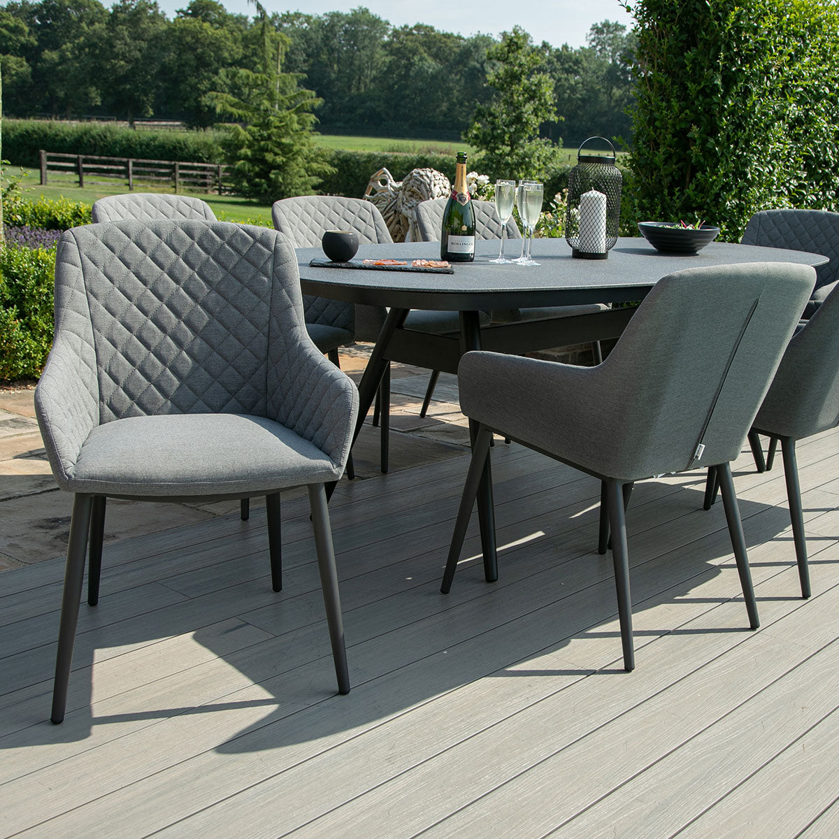 Maze - Outdoor Fabric Zest 8 Seat Oval Dining Set - Flanelle