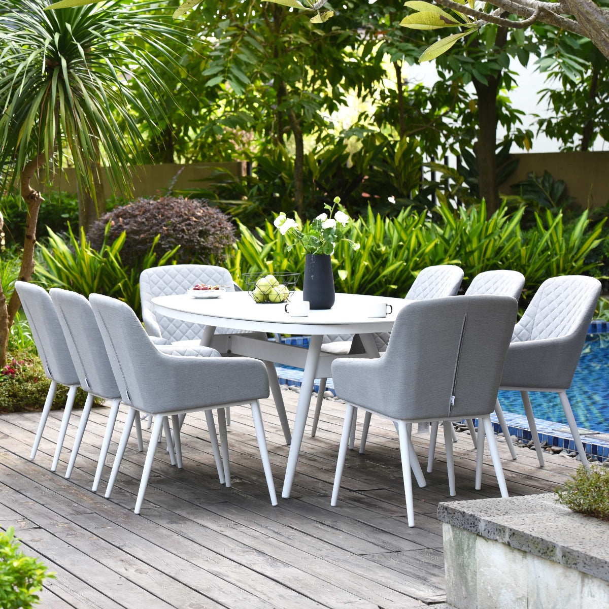 Maze - Outdoor Fabric Zest 8 Seat Oval Dining Set - Lead Chine