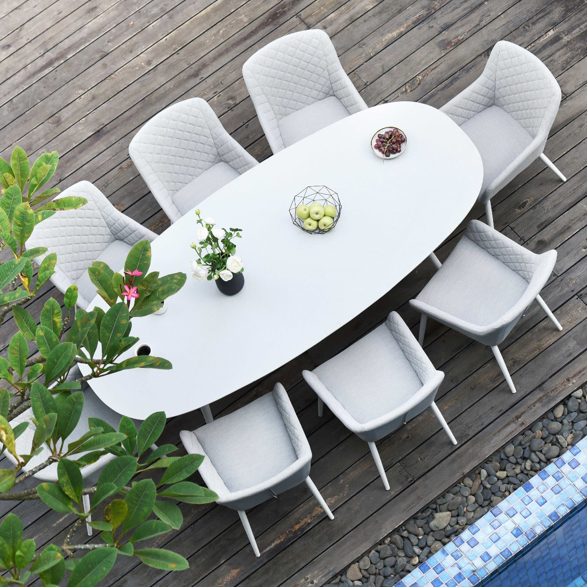 Maze - Outdoor Fabric Zest 8 Seat Oval Dining Set - Lead Chine