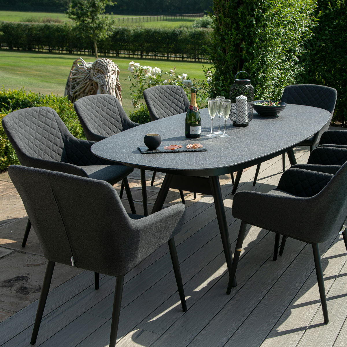 Maze - Outdoor Fabric Zest 8 Seat Oval Dining Set - Charcoal