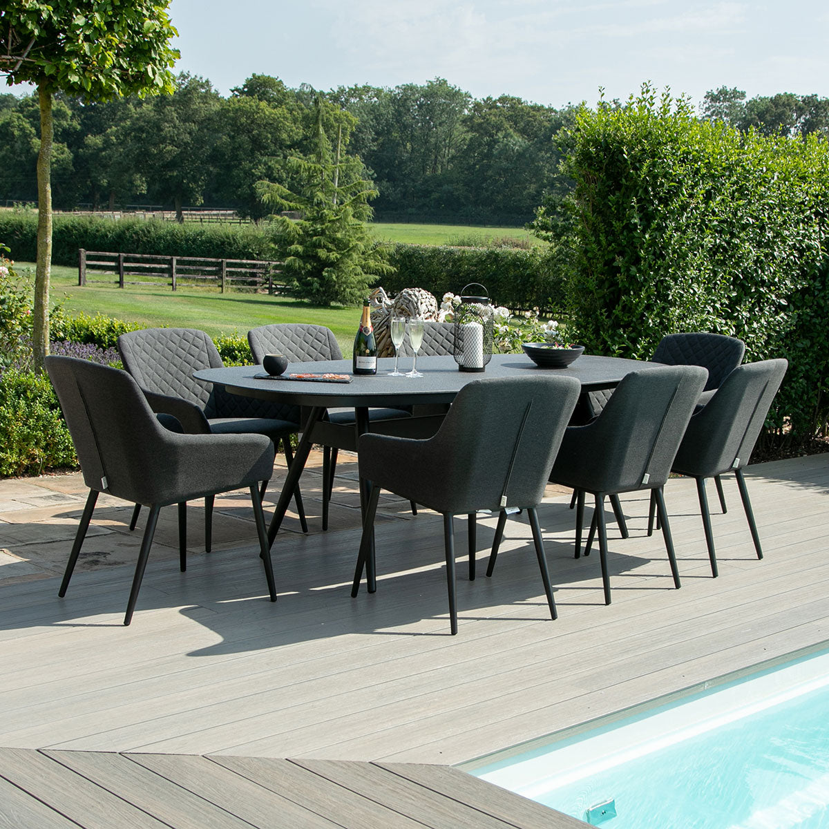 Maze - Outdoor Fabric Zest 8 Seat Oval Dining Set - Charcoal