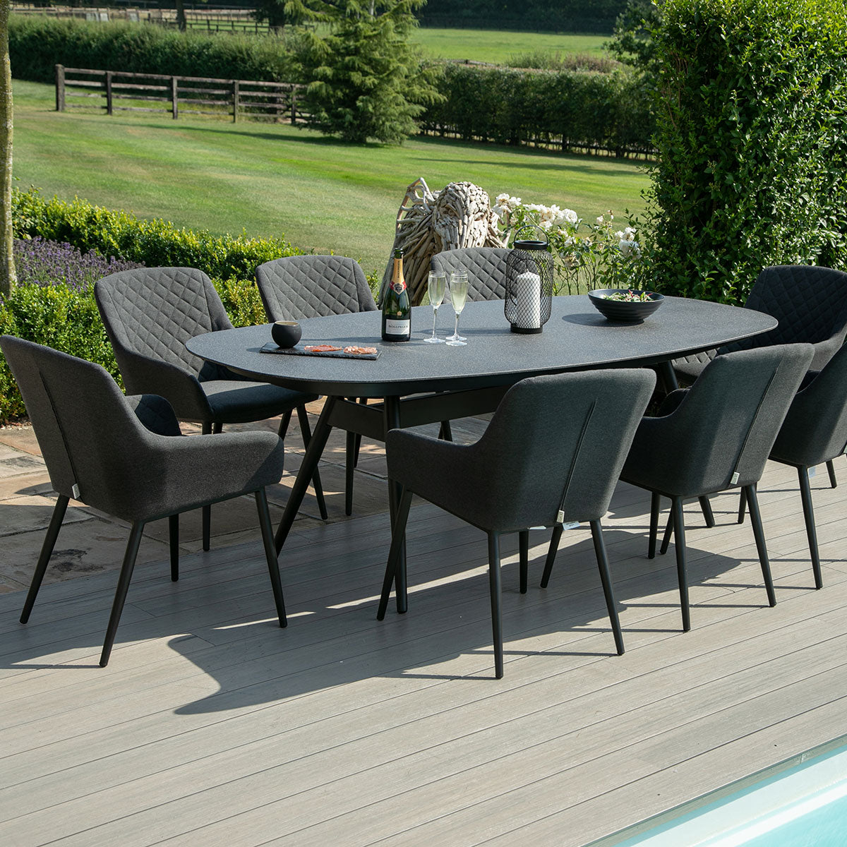 Maze - Outdoor Fabric Zest 8 Seat Oval Dining Set - Charcoal