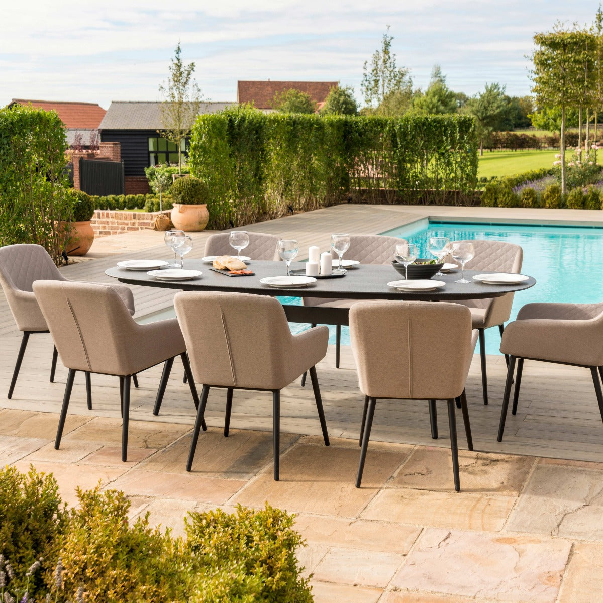 Maze - Outdoor Fabric Zest 8 Seat Oval Dining Set - Taupe