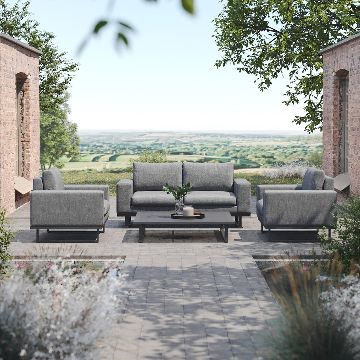 Maze - Outdoor Fabric Ethos 2 Seat Sofa Set - Flanelle