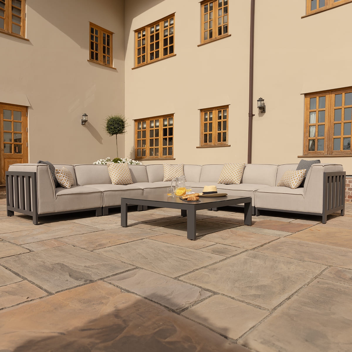 Maze - Outdoor Fabric Ibiza Large Corner Sofa Set With Square Coffee Table - Oatmeal