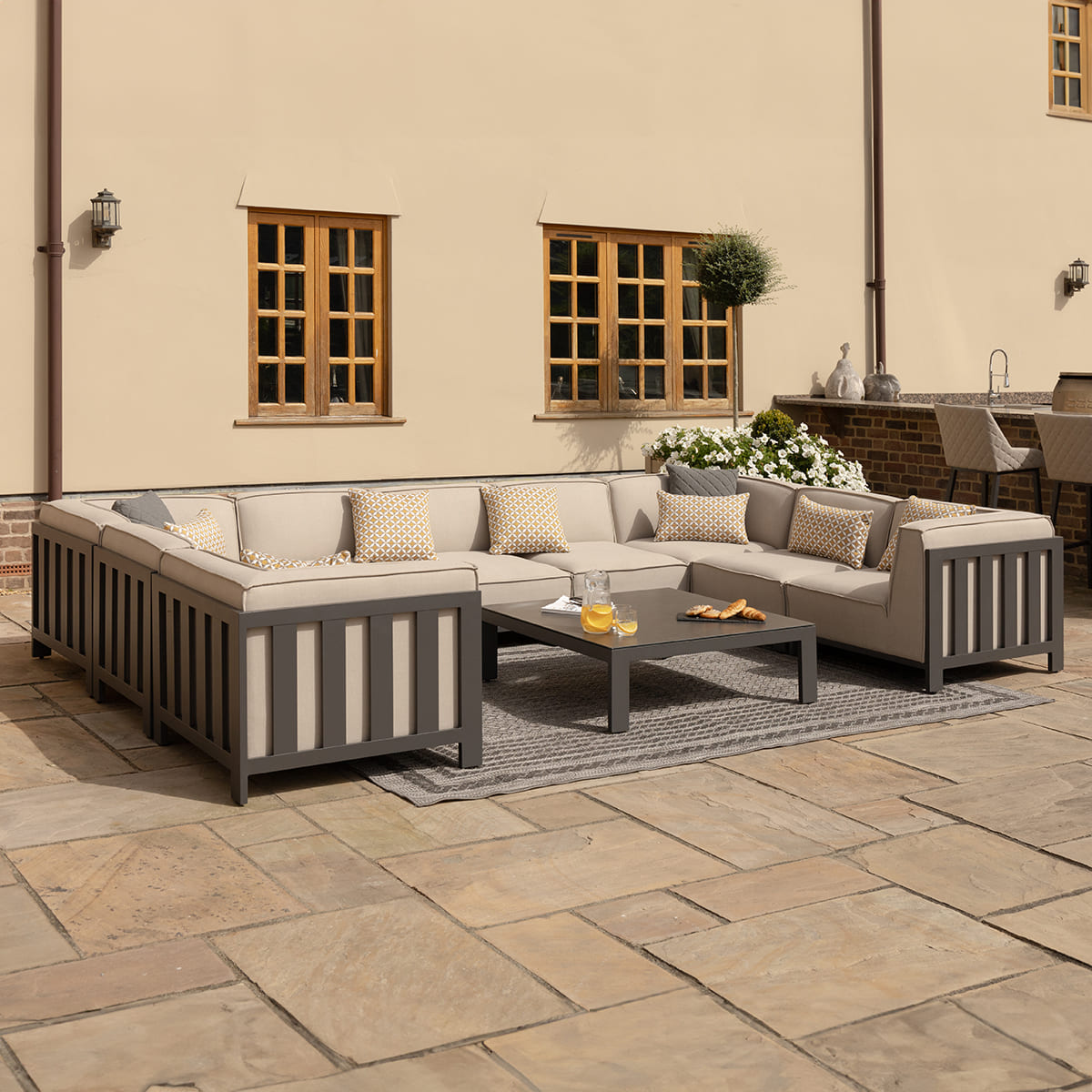 Maze - Outdoor Fabric Ibiza U Shape Sofa Set With Square Coffee Table - Oatmeal