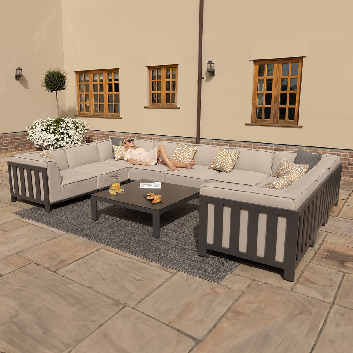 Maze - Outdoor Fabric Ibiza U Shape Sofa Set With Square Coffee Table - Oatmeal