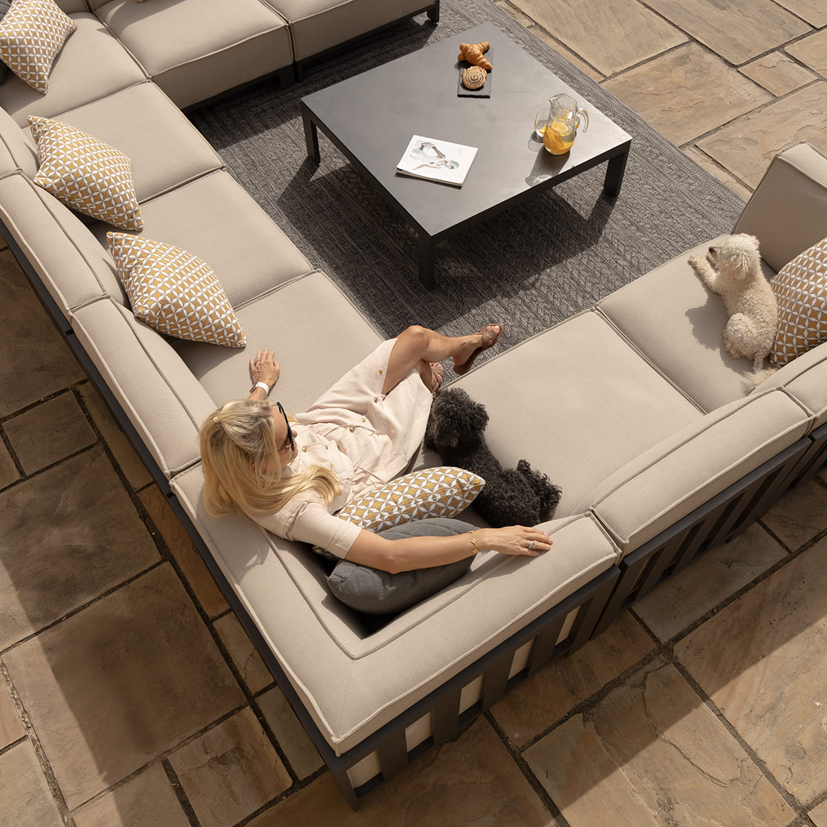 Maze - Outdoor Fabric Ibiza U Shape Sofa Set With Square Coffee Table - Oatmeal