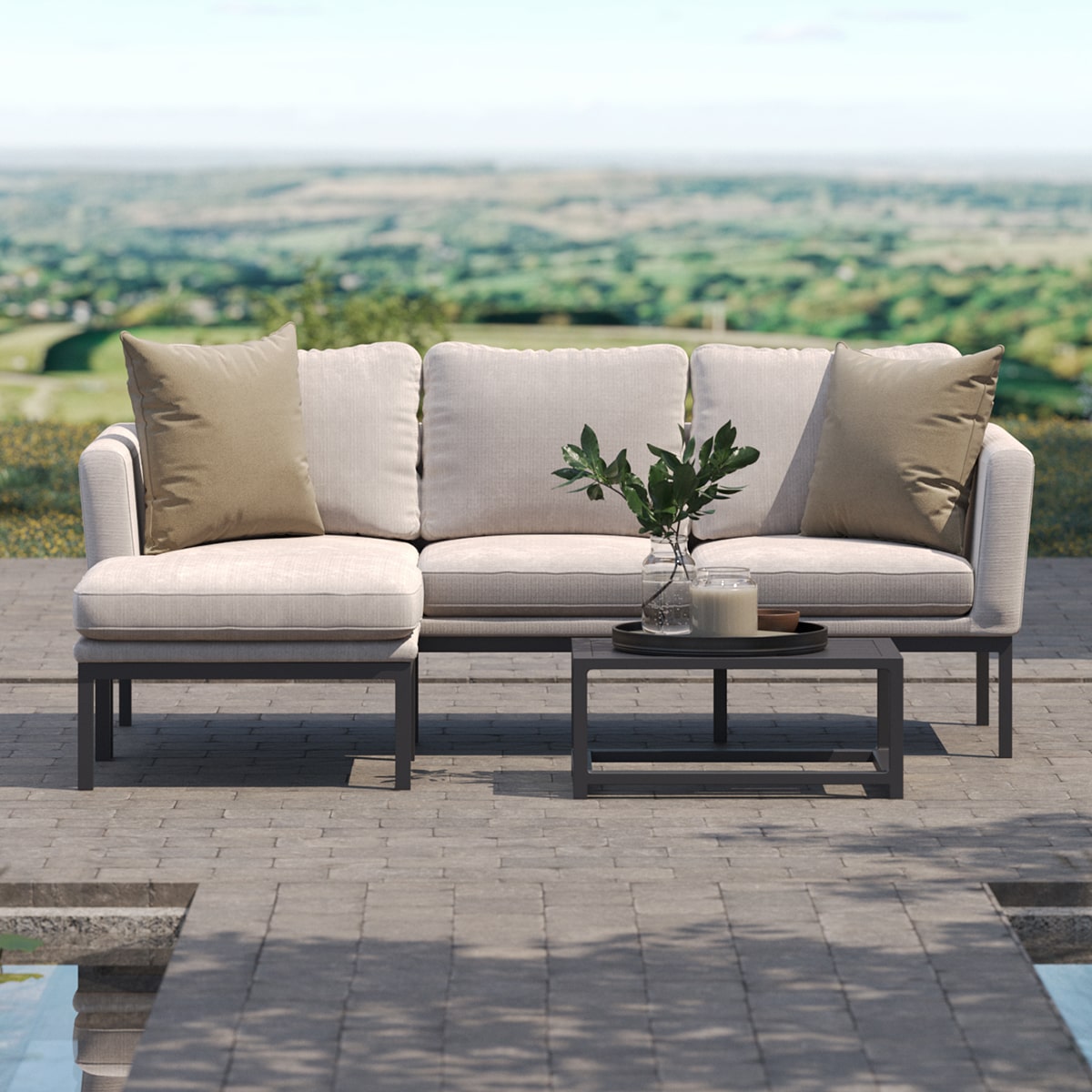 Maze - Outdoor Fabric Pulse Chaise Sofa Set - Oatmeal