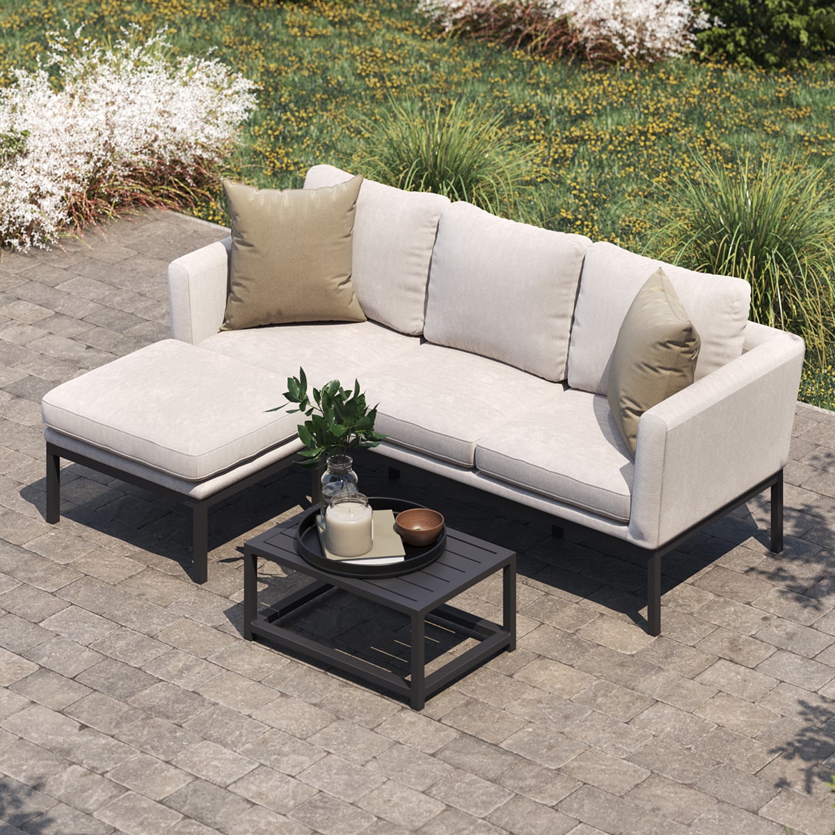 Maze - Outdoor Fabric Pulse Chaise Sofa Set - Oatmeal