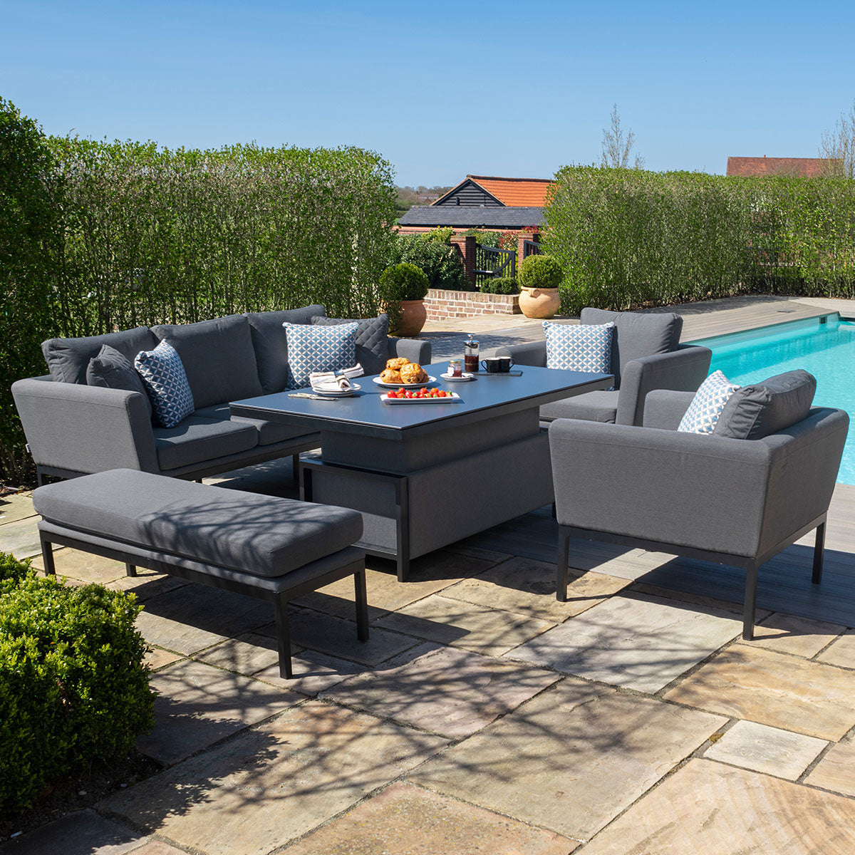 Maze - Outdoor Fabric Pulse 3 Seat Sofa Set with Rising Table - Flanelle