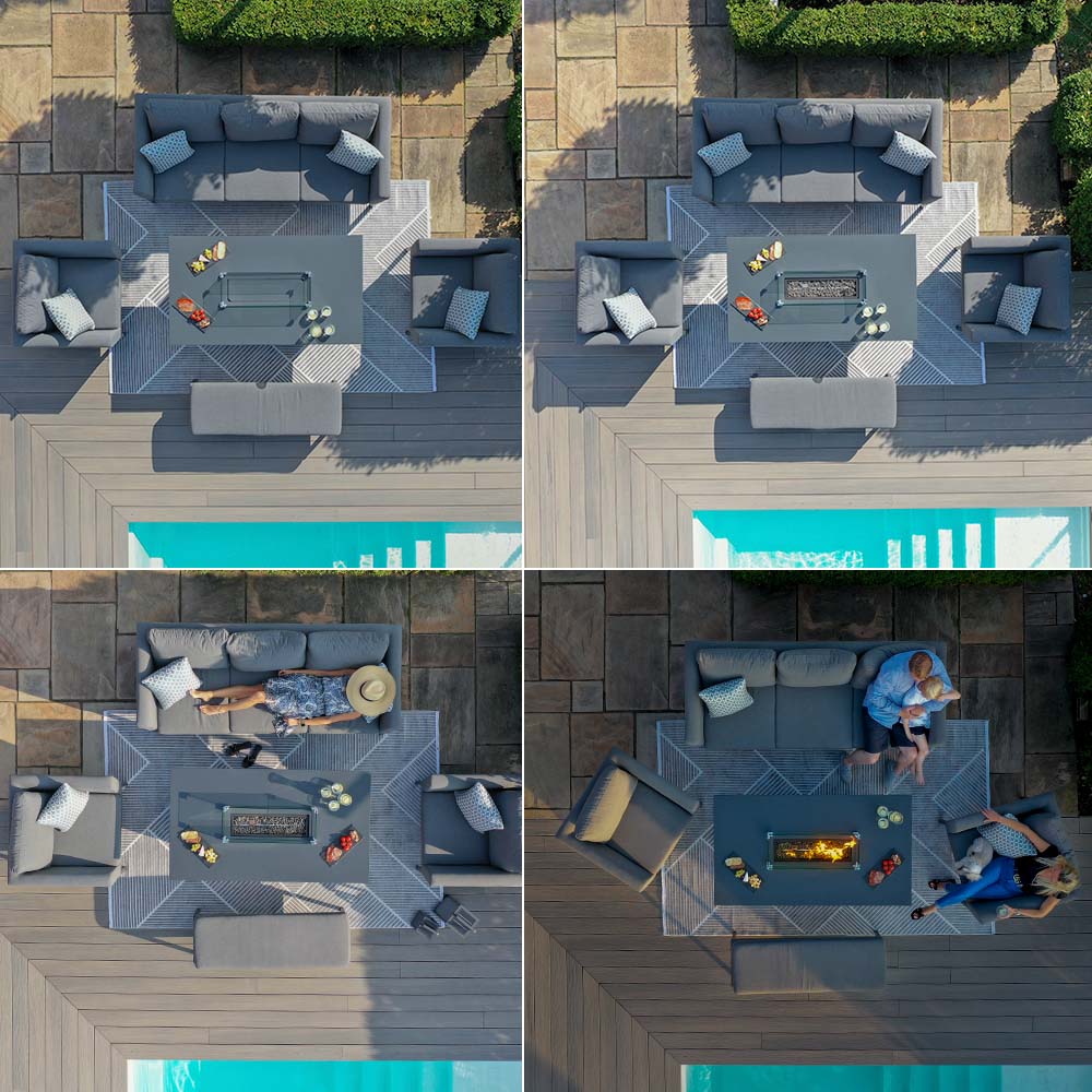 Maze - Outdoor Fabric Pulse 3 Seat Sofa Set with Fire Pit Table - Flanelle