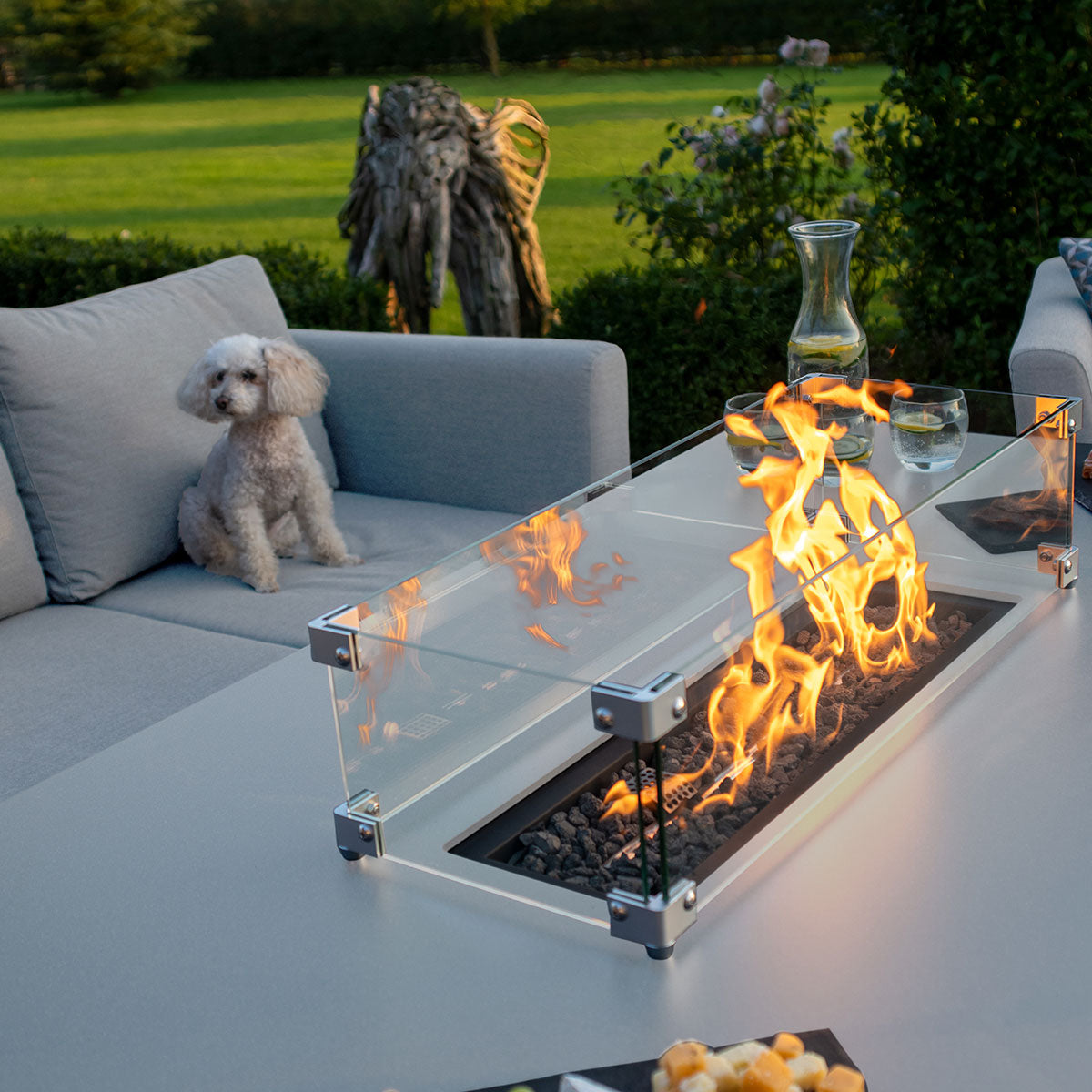 Maze - Outdoor Fabric Pulse 3 Seat Sofa Set with Fire Pit Table - Lead Chine