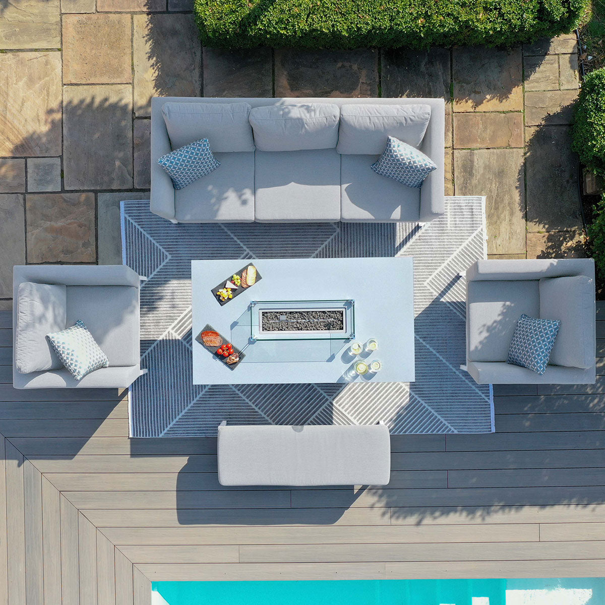 Maze - Outdoor Fabric Pulse 3 Seat Sofa Set with Fire Pit Table - Lead Chine