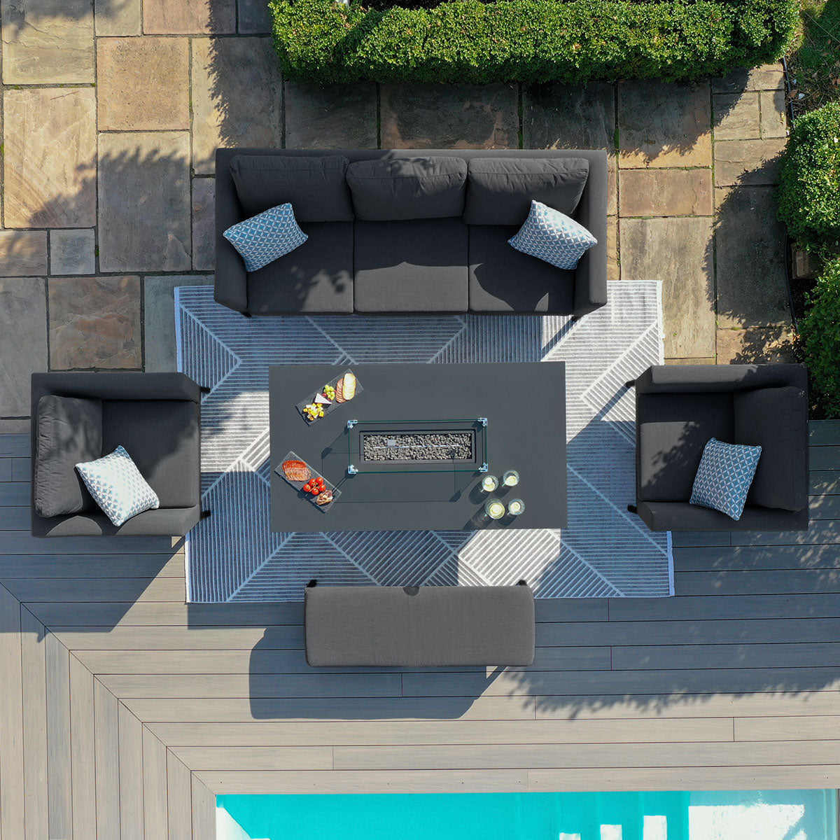 Maze - Outdoor Fabric Pulse 3 Seat Sofa Set with Fire Pit Table - Charcoal