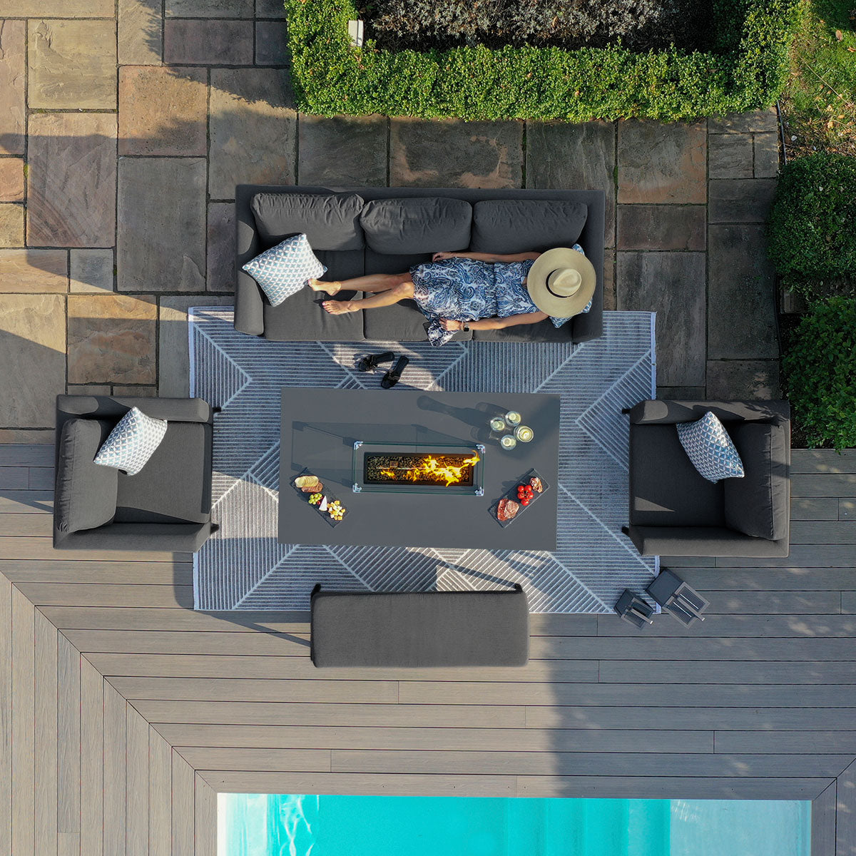 Maze - Outdoor Fabric Pulse 3 Seat Sofa Set with Fire Pit Table - Charcoal