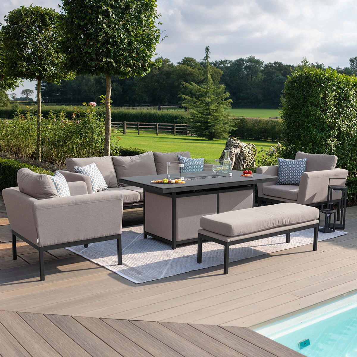 Maze - Outdoor Fabric Pulse 3 Seat Sofa Set with Fire Pit Table - Taupe