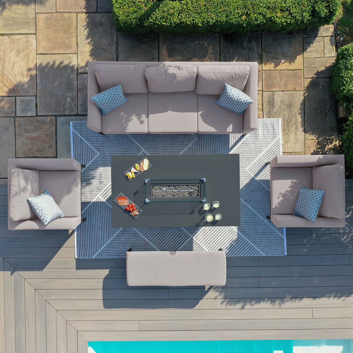 Maze - Outdoor Fabric Pulse 3 Seat Sofa Set with Fire Pit Table - Taupe