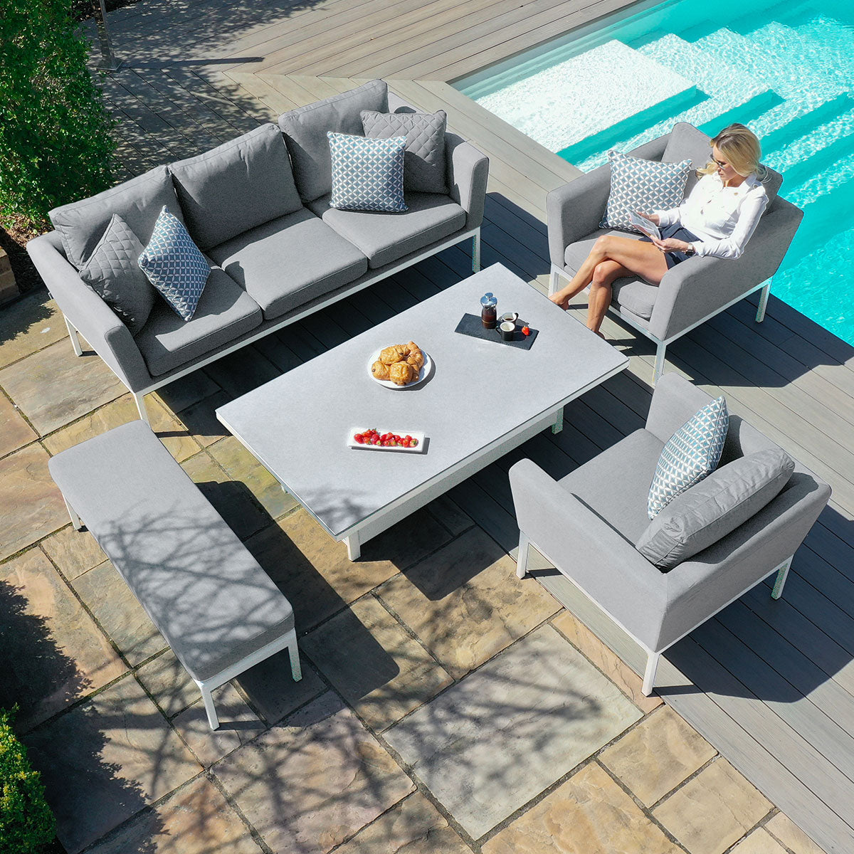 Maze - Outdoor Fabric Pulse 3 Seat Sofa Set with Rising Table - Lead Chine