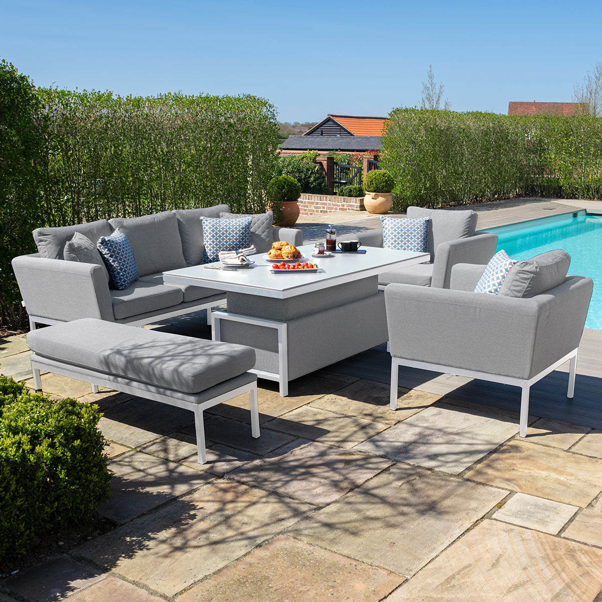 Maze - Outdoor Fabric Pulse 3 Seat Sofa Set with Rising Table - Lead Chine