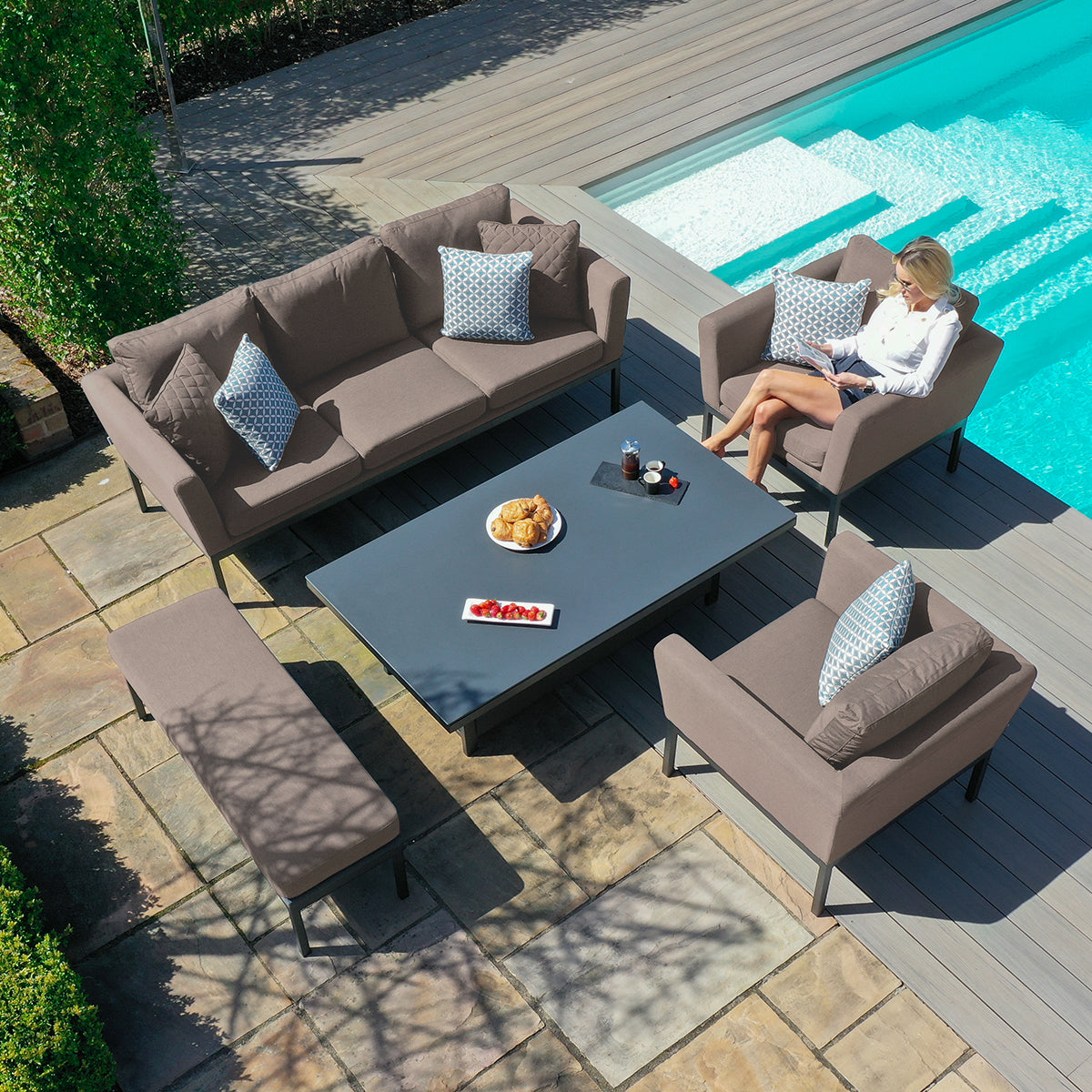 Maze - Outdoor Fabric Pulse 3 Seat Sofa Set with Rising Table - Taupe