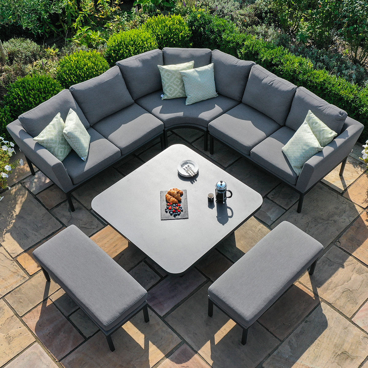 Maze - Outdoor Fabric Pulse Deluxe Square Corner Dining Set with Rising Table - Flanelle