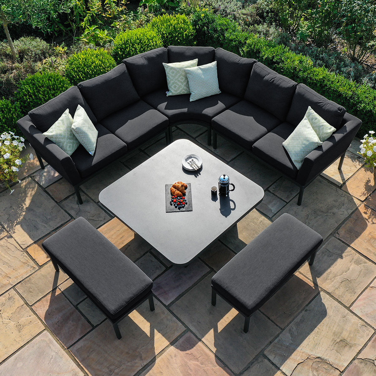 Maze - Outdoor Fabric Pulse Deluxe Square Corner Dining Set with Rising Table - Charcoal