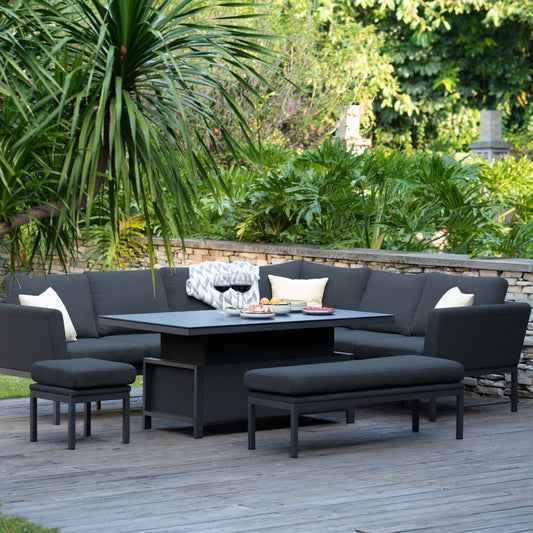 Maze - Outdoor Fabric Pulse Left Handed Corner Dining Set with Rising Table - Charcoal