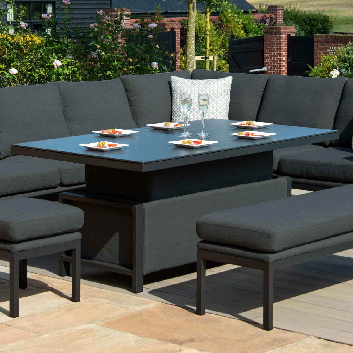 Maze - Outdoor Fabric Pulse Left Handed Corner Dining Set with Rising Table - Charcoal