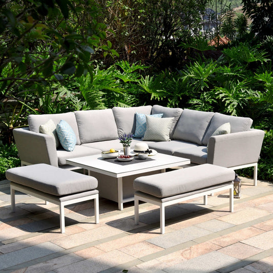 Maze - Outdoor Fabric Pulse Square Corner Dining Set with Rising Table - Lead Chine