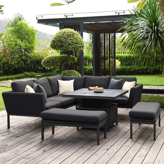 Maze - Outdoor Fabric Pulse Square Corner Dining Set with Rising Table - Charcoal