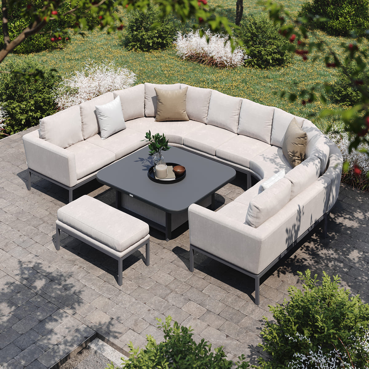 Maze - Outdoor Fabric Pulse U Shape Corner Dining Set with Rising Table- Oatmeal