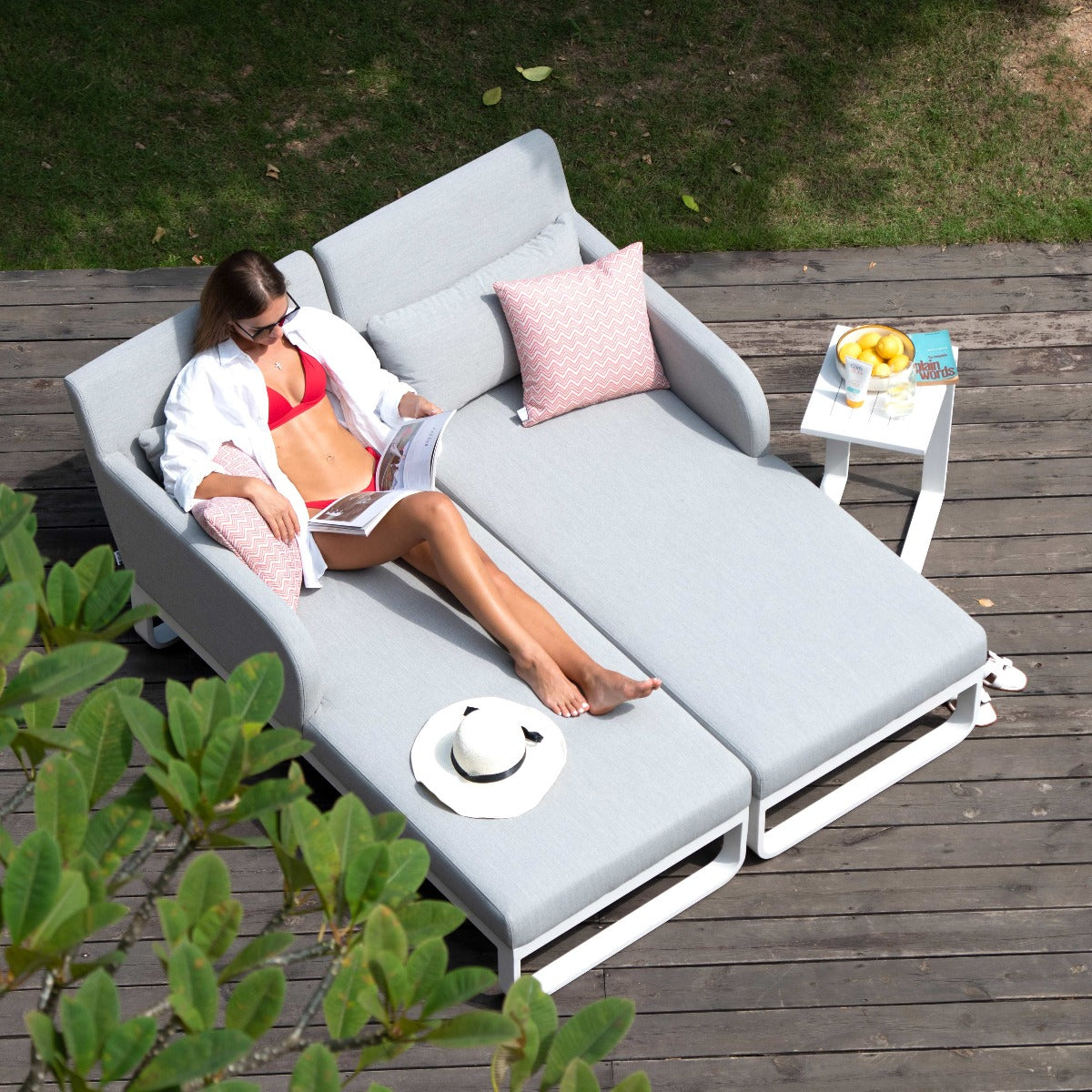 Maze - Outdoor Fabric Unity Double Sun lounger - Lead Chine