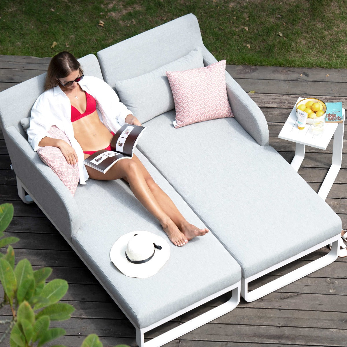 Maze - Outdoor Fabric Unity Double Sun lounger - Lead Chine