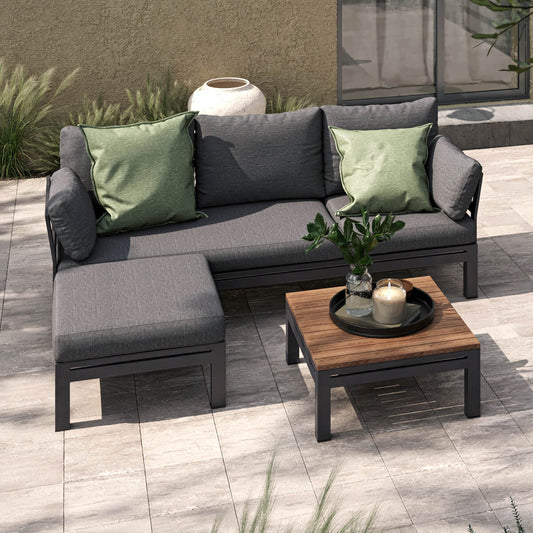 Maze - Oslo Chaise Aluminium Sofa Set with Teak Coffee Table - Charcoal