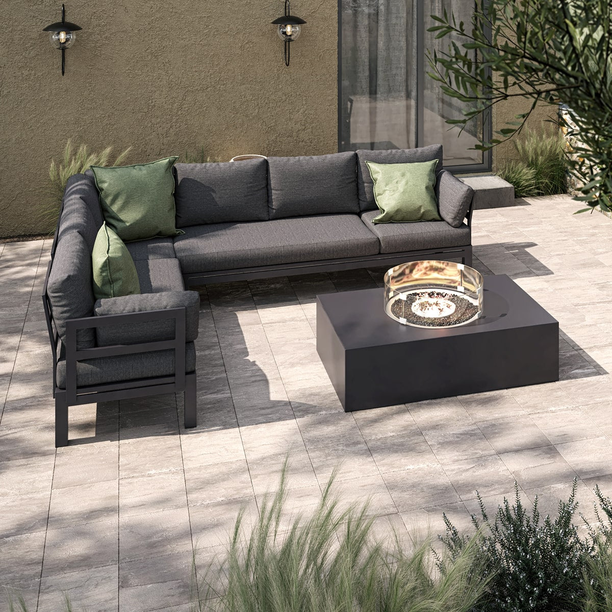 Maze - Oslo Aluminium Corner Group with Rectangular Gas Fire Pit Coffee Table - Charcoal