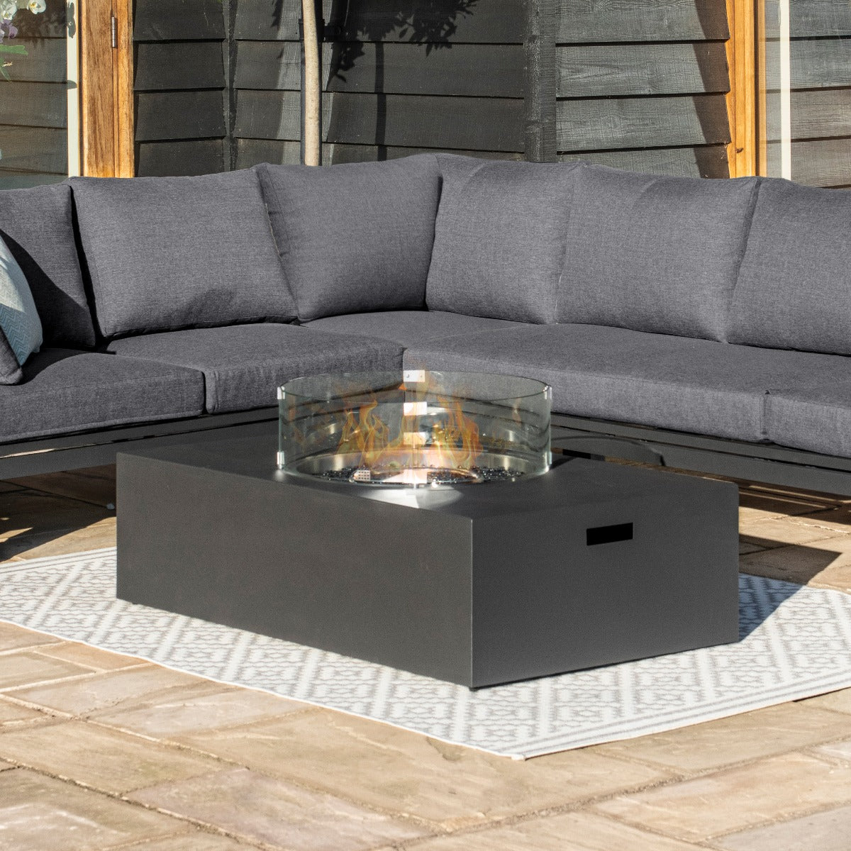 Maze - Oslo Aluminium Corner Group with Rectangular Gas Fire Pit Coffee Table - Charcoal