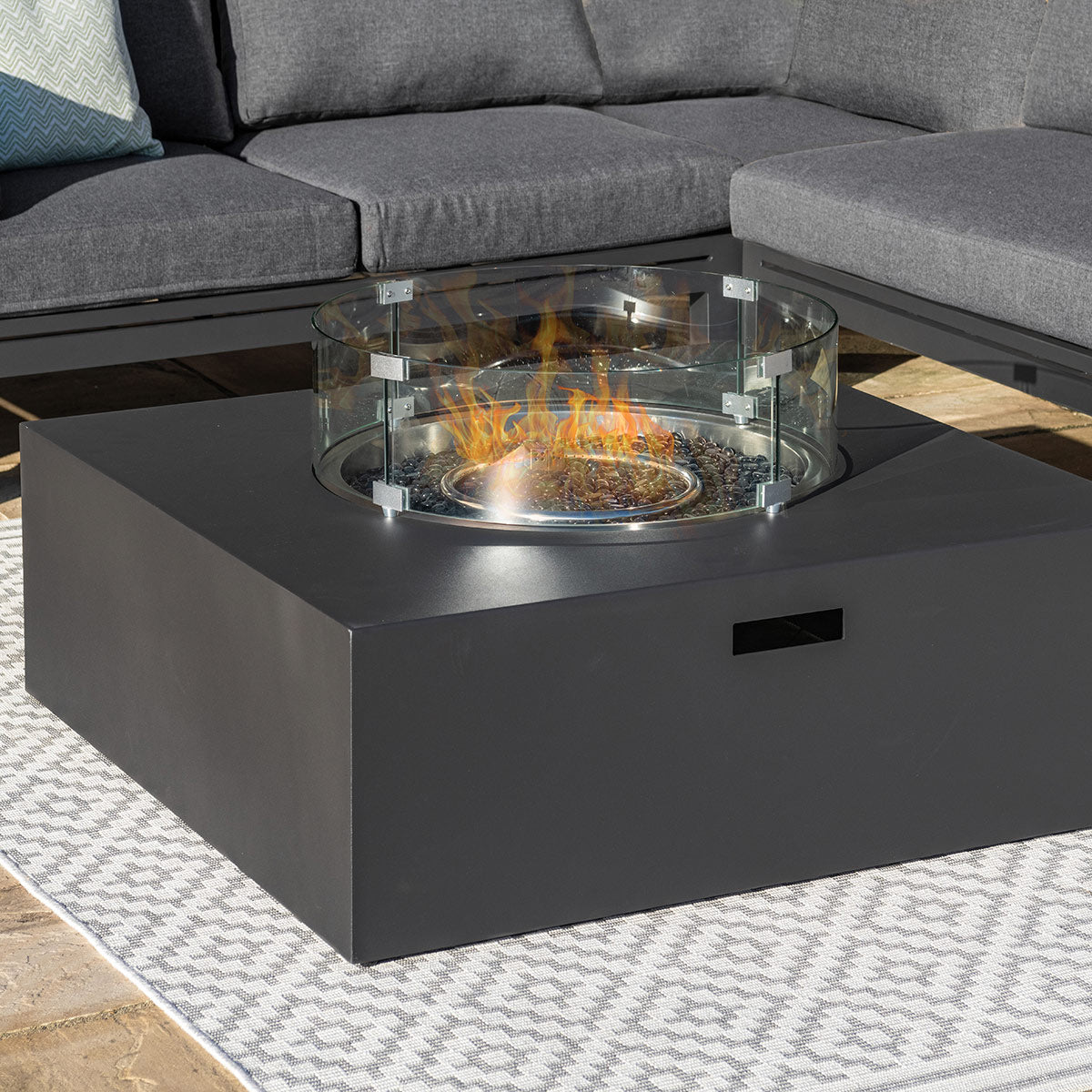 Maze - Oslo Large Aluminium Corner Group with Square Gas Fire Pit Table - Grey