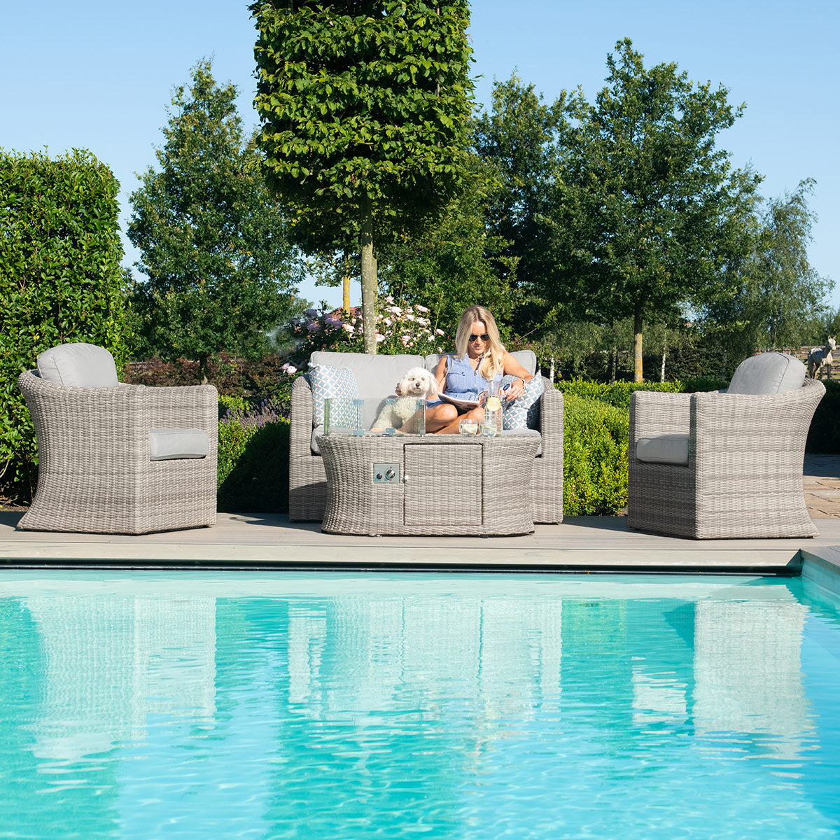 Maze - Oxford 2 Seat Rattan Sofa Set with Fire Pit Coffee Table