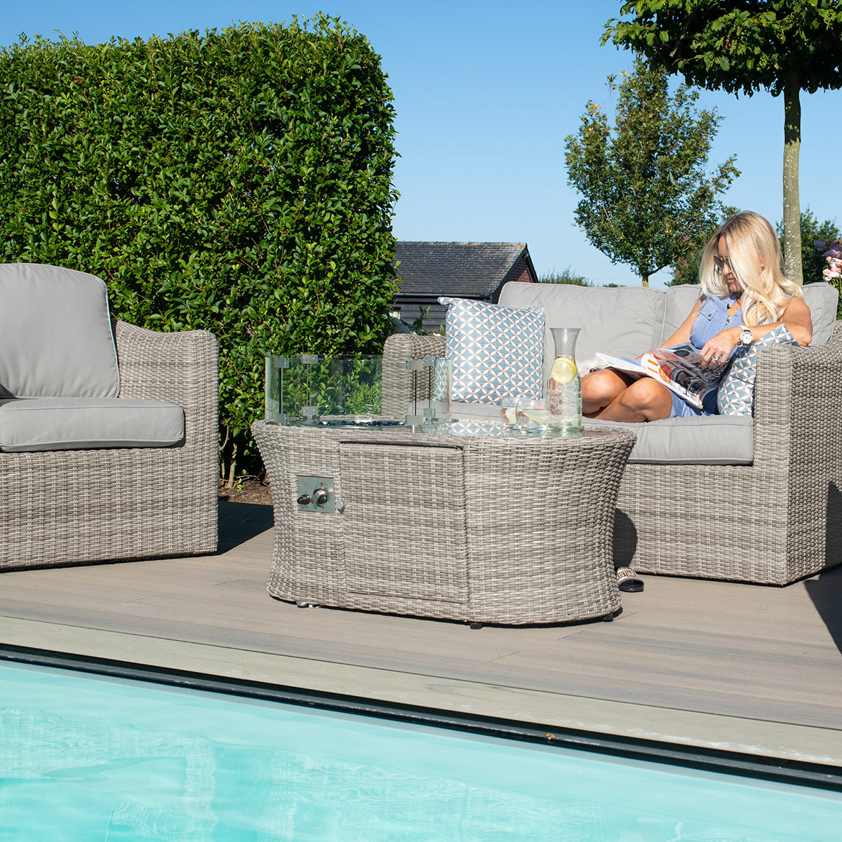 Maze - Oxford 2 Seat Rattan Sofa Set with Fire Pit Coffee Table