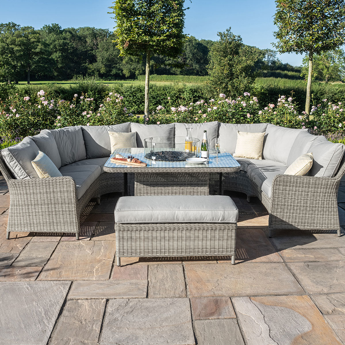 Maze - Oxford Royal U Shaped Rattan Sofa Set with Fire Pit Table