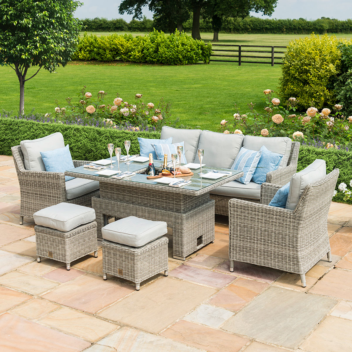 Maze - Oxford Sofa Rattan Dining Set with Ice Bucket & Rising Table